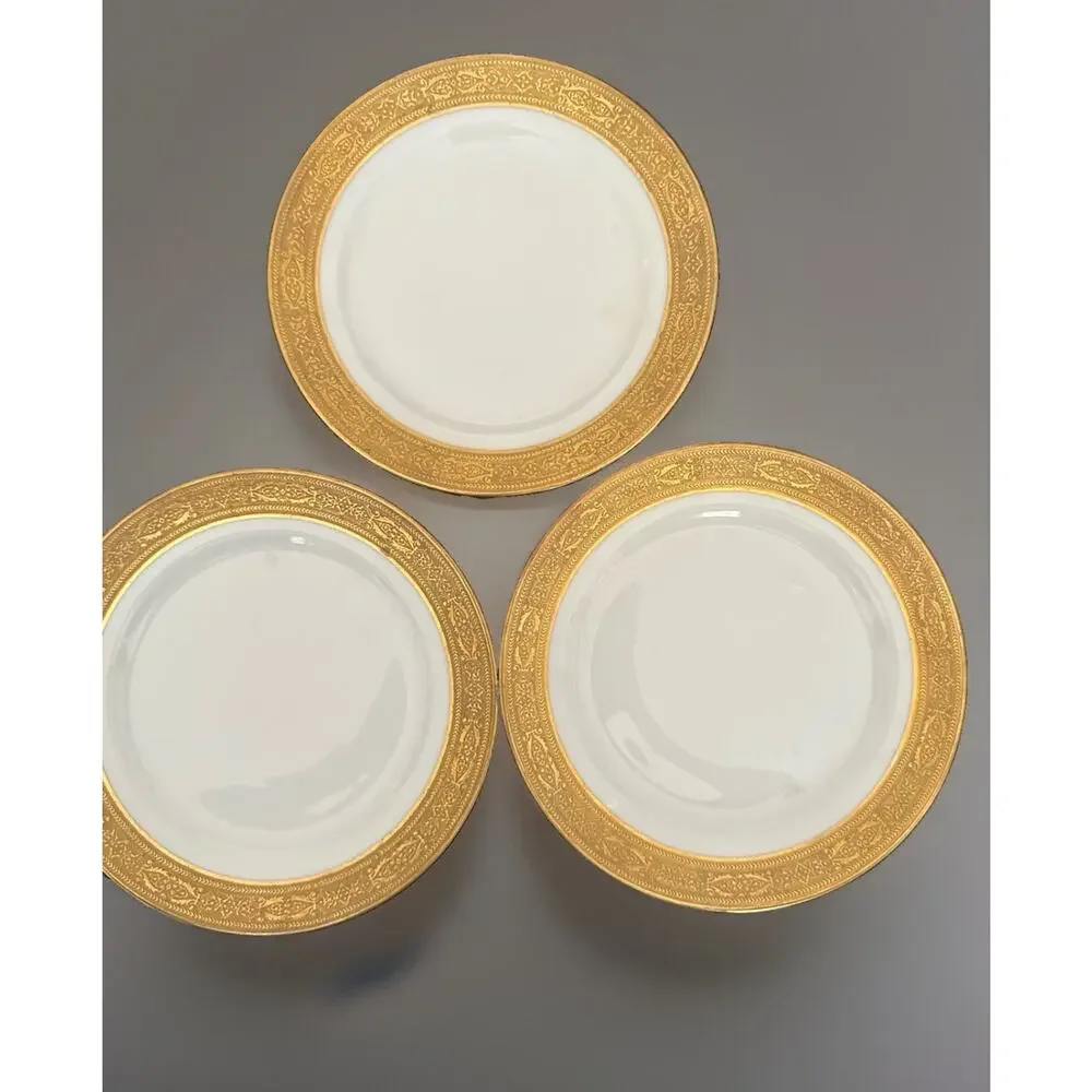 3 Antique Tressemanes & Vogt Limoges France Gold Band Bread Plates 6” Wide EUC